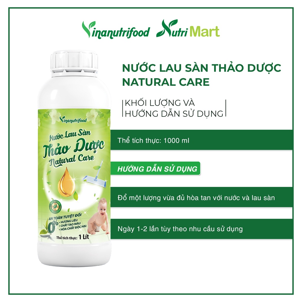 Nước Lau Sàn Thảo Dược Natural Care Vinanutrifood chiết xuất tự nhiên an toàn với da tay, Chai 1000ml