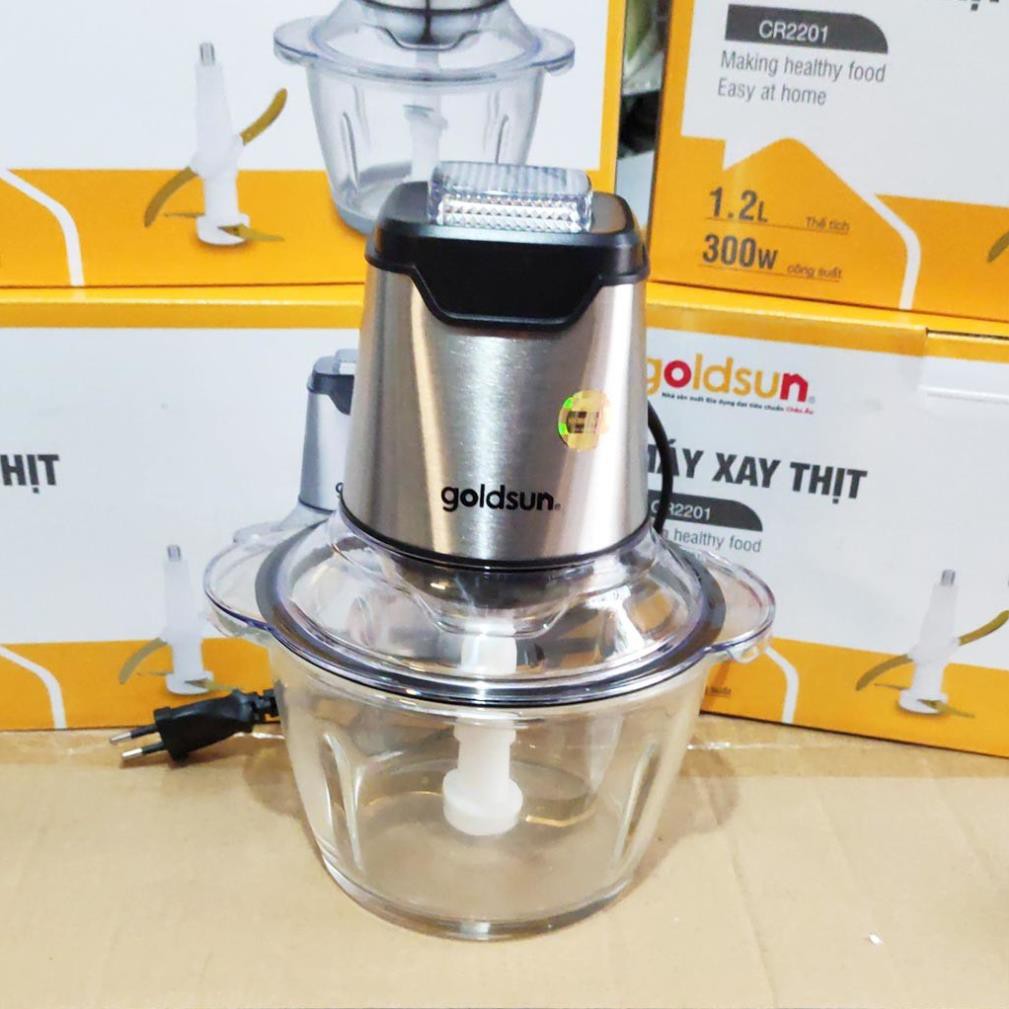 Máy xay thịt ,xay đa năng GOLDSUN CR2201, dung tích 1.2L, Cối thủy tinh, Lưỡi dao kép, BH chính hãng 1 năm