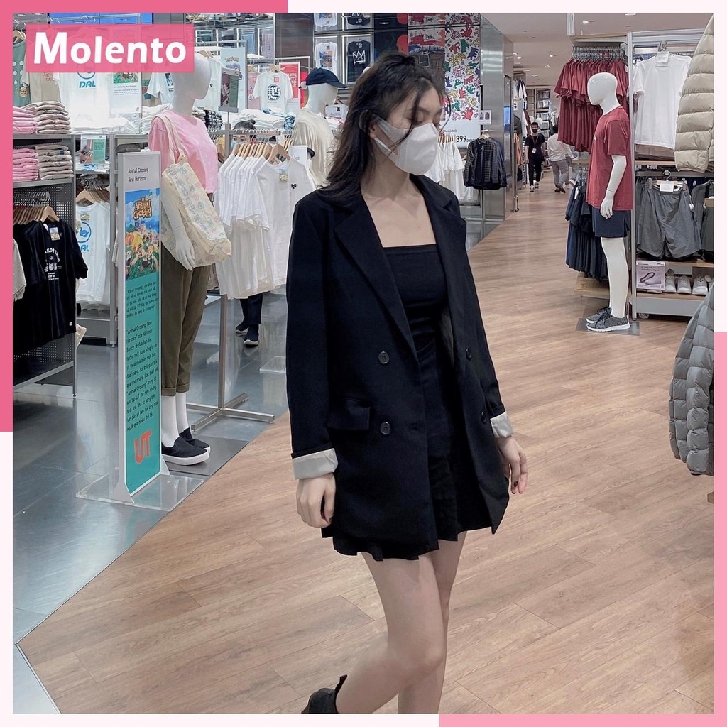 Áo Khoác Blazer Vest Nữ 2 Lớp 4 Khuy Túi Nắp Cao Cấp Phong Cách Hàn Quốc Vải Tuyết Mưa Dầy Dặn Đứng Dáng MOLENTO M76