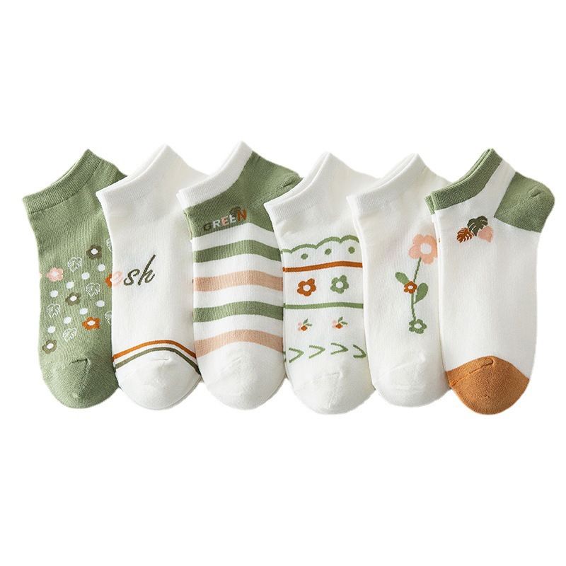 Set 5 đôi tất cổ ngắn hoa xanh cotton siêu xinh BAG U TATMIX078-hoaxanh