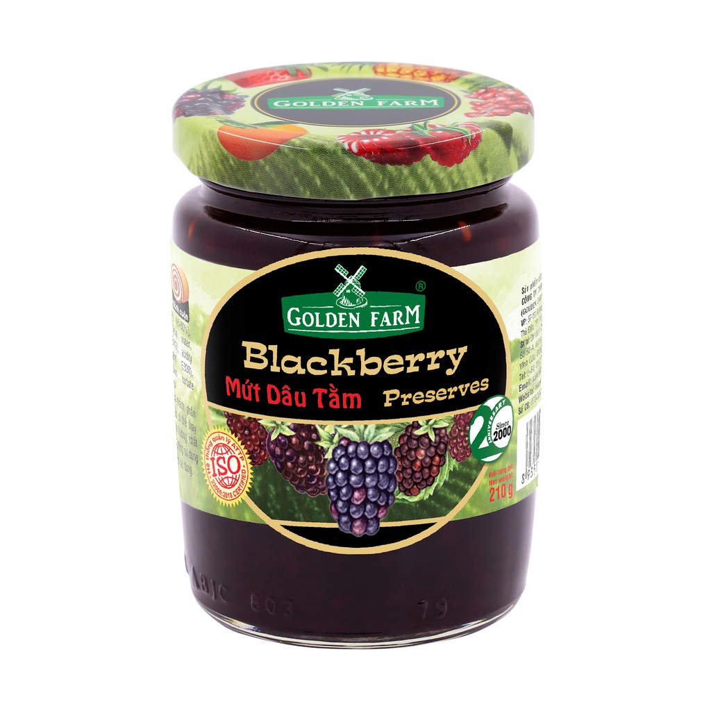 Mứt Dâu Tằm Blackberry Preserves GOLDEN FARM 210G - Dùng ăn kèm kem, sinh tố, bánh mì, sandwich, trà nóng