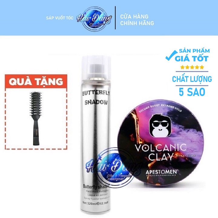 [COMBO] [Chính Hãng Tem Check SMS] Sáp Vuốt Tóc Volcanic Clay V4 + Gôm Butterfly 320ml + Tặng Lược