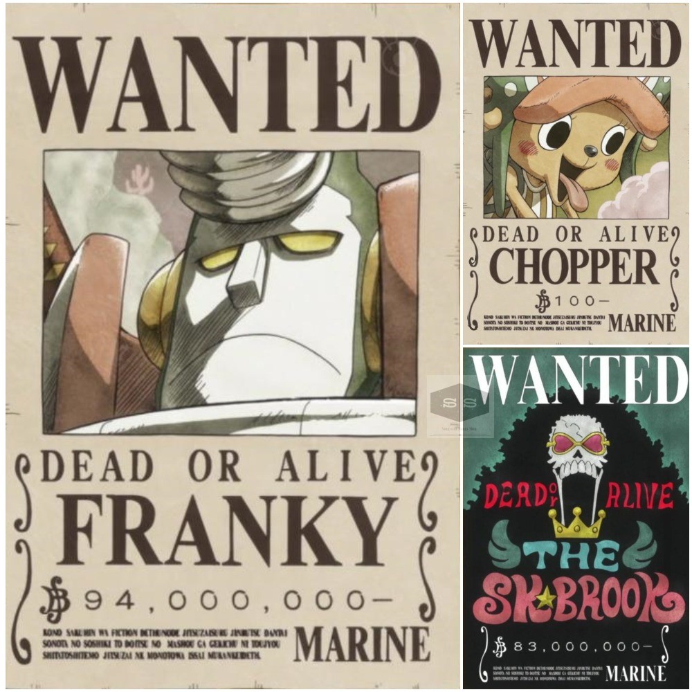 Bộ 9 Poster Anime Wanted - One Piece - Vua Hải Tặc (bóc dán) - A3,A4,A5