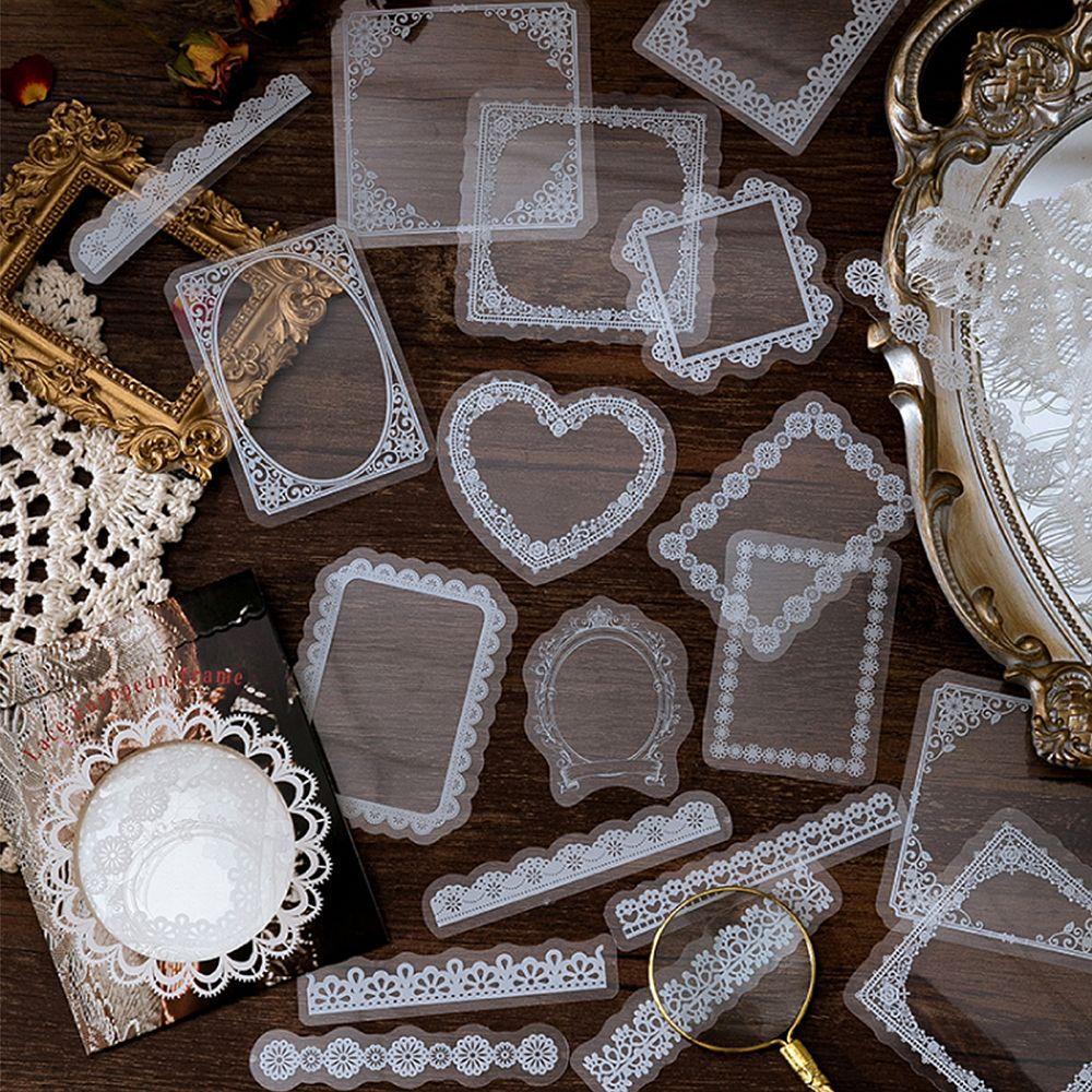 Bộ 30 Miếng Dán PET Họa Tiết Ren Trắng Phong Cách Vintage Trang Trí Sổ Tay DIY