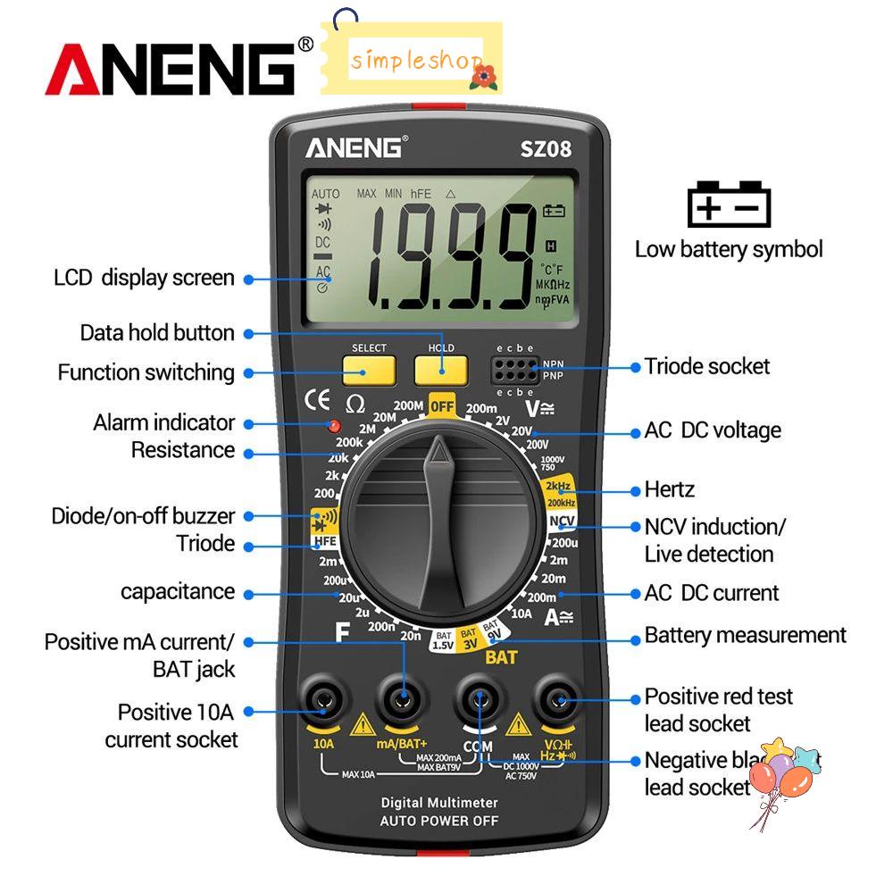 Đồng Hồ Đo Vạn Năng Kỹ Thuật Số Thông Minh ANENG SZ08 True RMS Siêu Mỏng