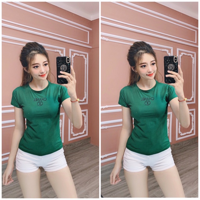 Áo thun thái thêu form ôm body 💯% chụp thật