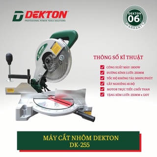 MÁY CƯA CẮT NHÔM CƯA GỖ CÓ THẮNG LƯỠI 255MM CHÍNH HÃNG DEKTON MODEL DK 255 BÀN XOAY NGHIÊNG 45 ĐỘ GIÁ TỐT
