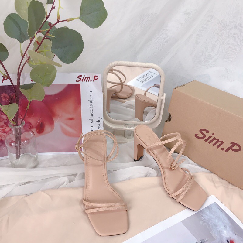 Giày sandal nữ SimP cao gót trụ 7cm 2 dây mảnh - RUki