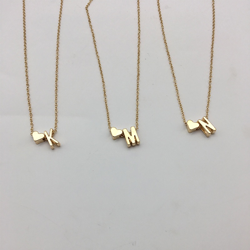 Vòng cổ mặt dây hình chữ cái và trái tim gồm 26 chữ cái tùy chọn thời trang giản dị