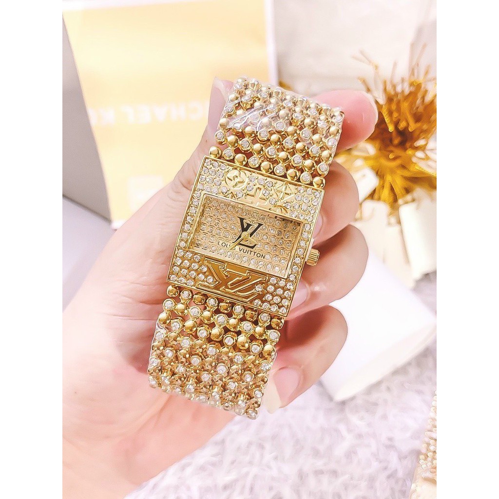 Đồng hồ dáng bảng đính đá dây kim loại cao cấp tặng pin chống nước, bảo hành 12 tháng | BigBuy360 - bigbuy360.vn