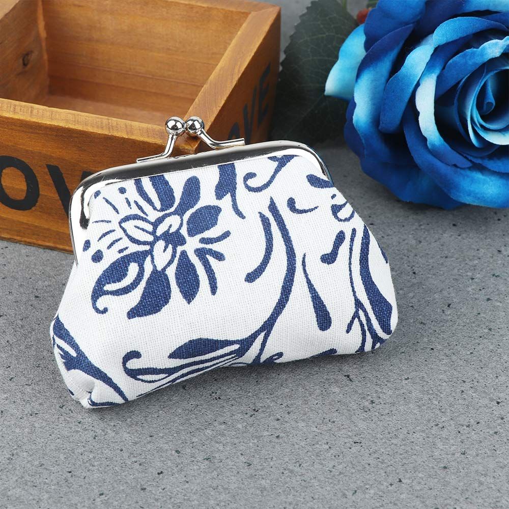 NEDFS Ví đựng tiền xu/thẻ mini bằng sứ màu xanh dương và trắng cổ điển thời trang cho nữ
