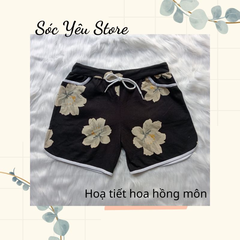 Quần đùi nữ mặc nhà, vải thun, chạy viền, đủ họa tiết có dây rút
