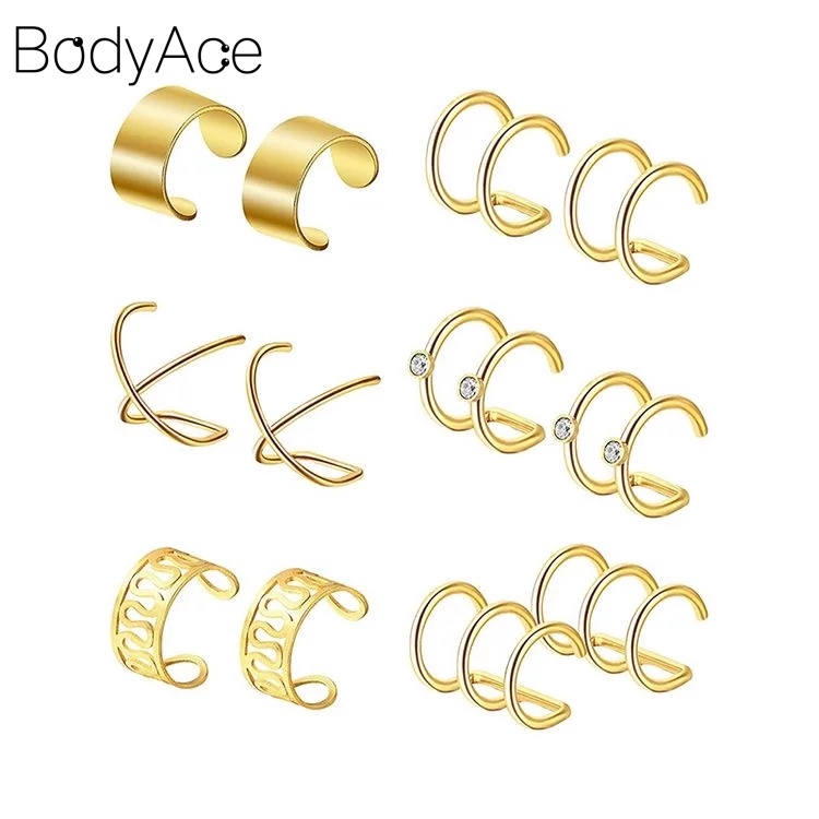 Set 12 Khuyên Kẹp Vành Tai Bằng Thép Không Gỉ Cá Tính