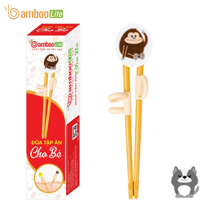 Đũa tập ăn cho bé xỏ ngón Bamboo Life BL099 bột ngô giúp bé tập gắp, chống trơn trượt