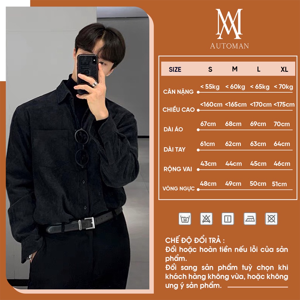 Áo sơ mi nam chất lIệu vải nhung tăm mềm mịn dày dặn không bai xù, phong cách trẻ trung năng động AUTOMAN A09