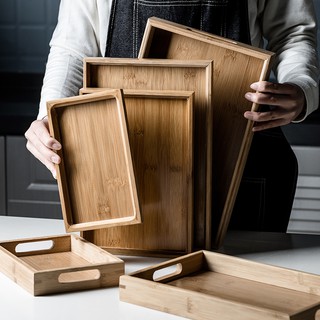 Khay trà bằng gỗ tre hình chữ nhật phong cách Nhật Bản