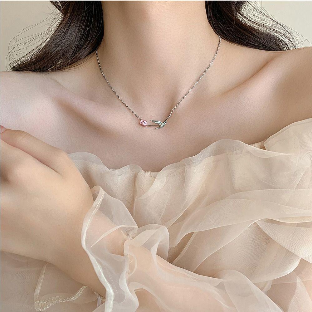 Vòng Cổ Choker Bằng Đồng Hình Hoa Tulip Ngọt Ngào Sang Trọng Phong Cách Hàn Quốc Cho Nữ