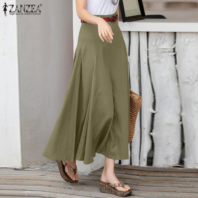 Chân váy ZANZEA cotton dài eo cao màu trơn cho nữ