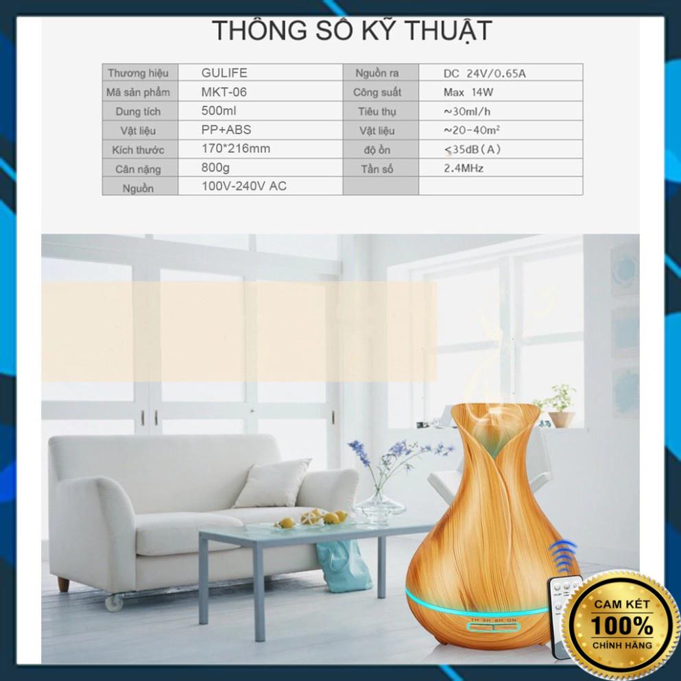 Máy Xông Tinh Dầu Hoa Tulip 550ml , Máy Khuếch Tán Tinh Dầu Đèn LED 7 Màu Có Remote