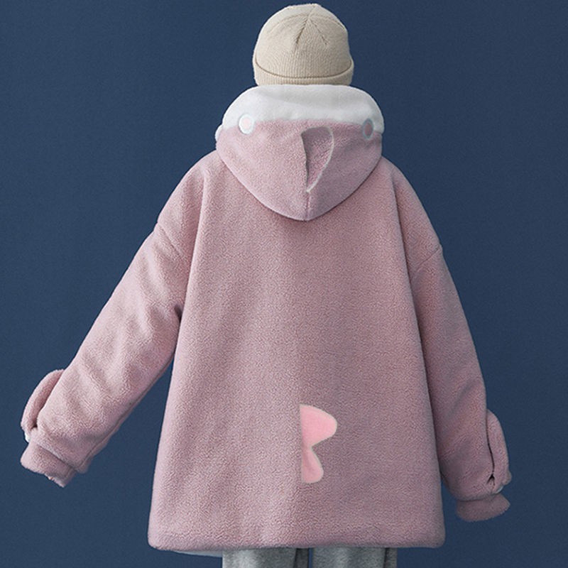 Áo Khoác Hoodie Tay Dài Vải Cotton In Hình Cá Mập Dễ Thương Cho Nữ