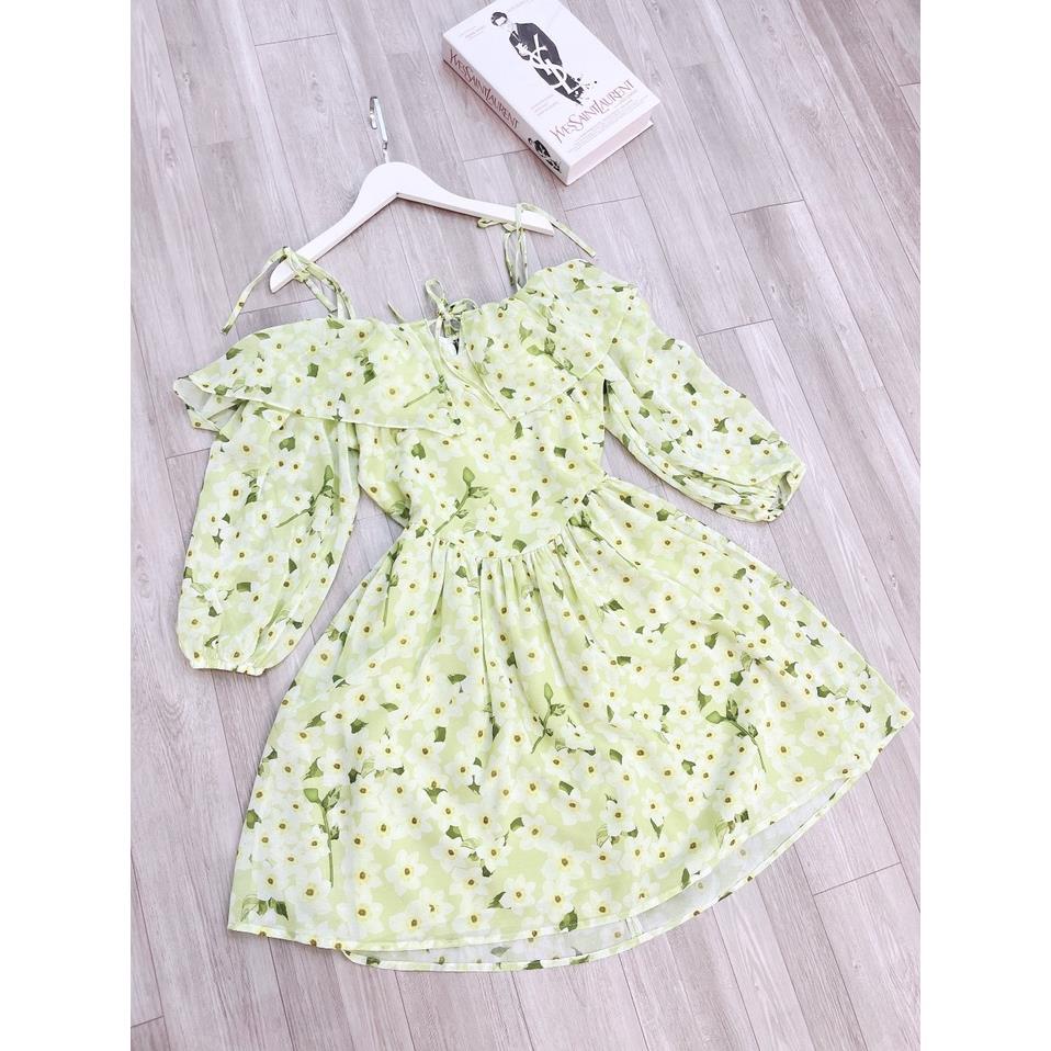 Váy hoa nhí, đầm hoa trễ vai xòe tiểu thư hàng thiết kế cao cấp