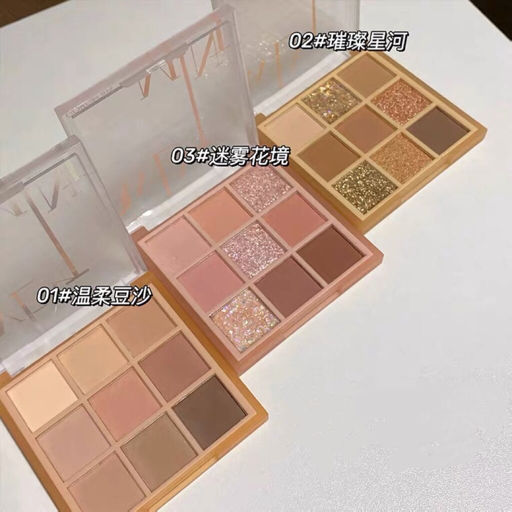 Bảng phấn mắt lì 9 ô màu tone nâu rêu cam siêu sang li tự nhiên ít nhũ giá học sinh nội địa Trung