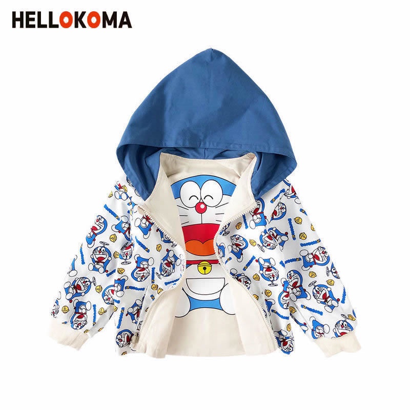 Áo Khoác Gió Hai Mặt Có Mũ Trùm In Họa Tiết Mèo Hoạt Hình Phong Cách Phương Tây Thời Trang Xuân Thu Dành Cho Bé Trai Và Bé Gái