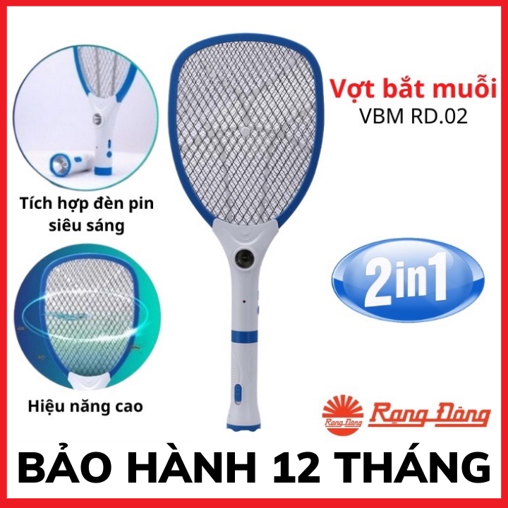 Vợt bắt muỗi điện tử Rạng Đông tích hợp 2 trong 1: vợt bắt muỗi và đèn pin-Bảo hành 12 tháng