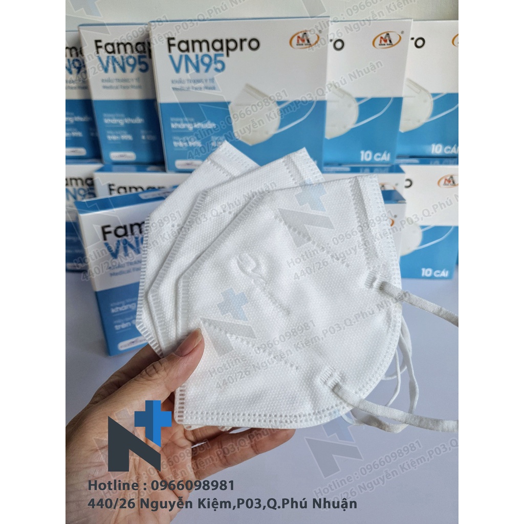 COMBO 50 - 100 Khẩu trang Famapro VN95 ( Trắng ) - Hộp 10 cái