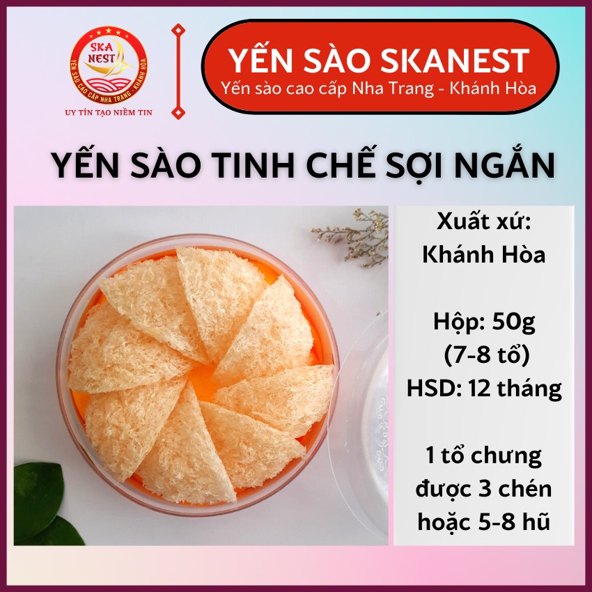 50gr Yến Sào Tinh Chế Sợi Sơ Mướp Tặng táo đỏ, đường phèn, hạt chia - Yến Vụn miếng lớn làm sạch