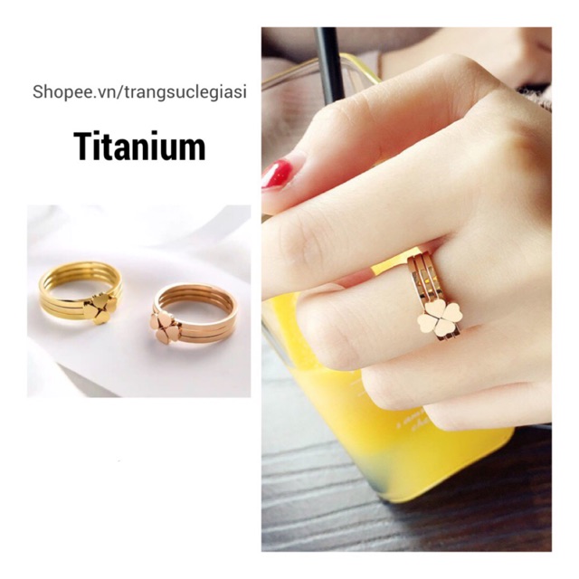 Nhẫn titan cỏ 4 lá tháo rời 3 chiếc không đen