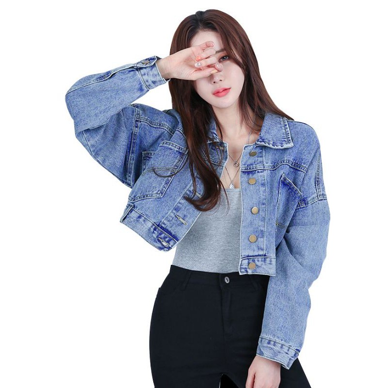 Áo Khoác Jean Nữ thiết kế dáng Croptop thêu hoạ tiết nổi bật