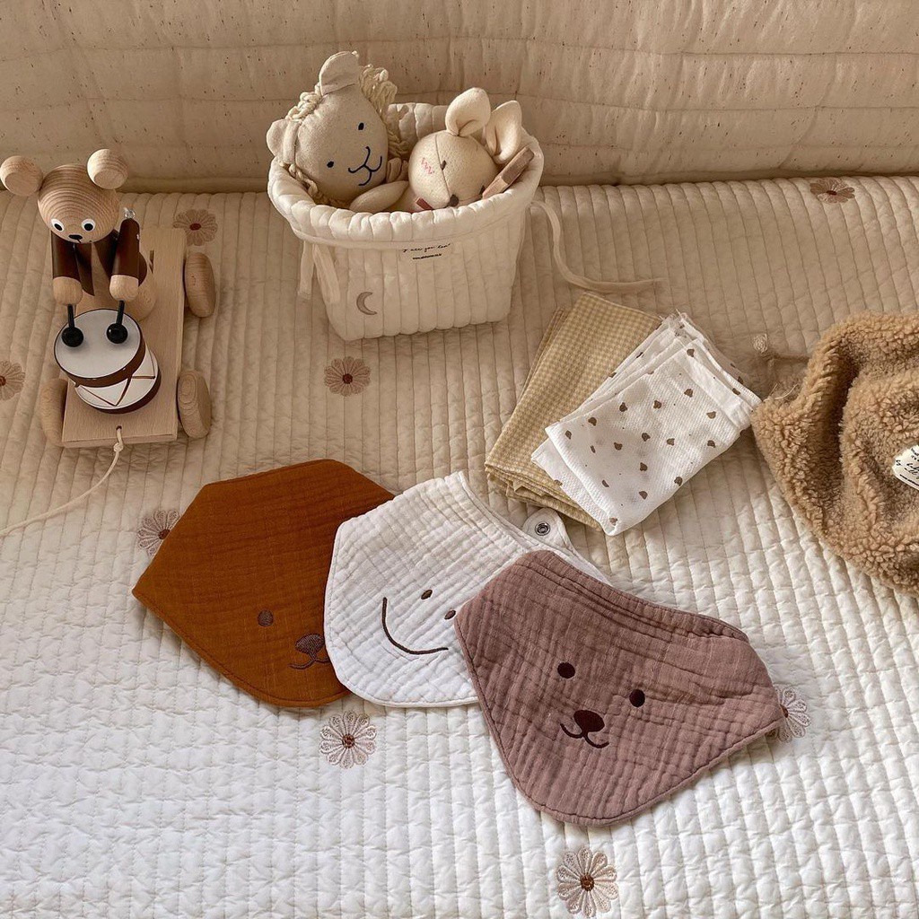 Ins Khăn Yếm Vải Cotton Gauze Thấm Hút Nước Dành Cho Trẻ Em
