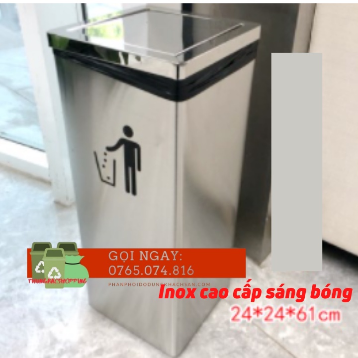 Thùng rác inox hình vuông nắp lật xoay