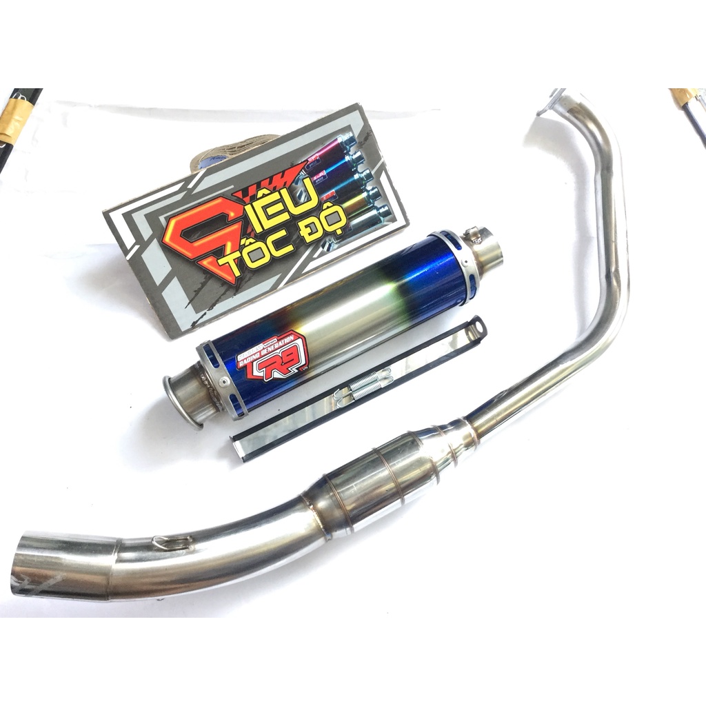 Pô r9 mugello titan cổ bầu hơi INOX độ bô nổ cho Raider, Exciter, Winner, SONIC, SATRIA, GSX, TFX, R15, FZ, CBR