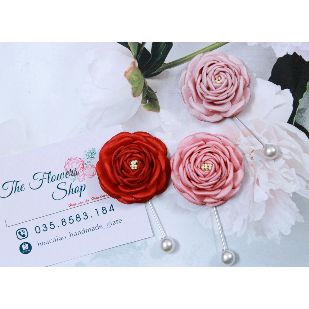 Hoa cài áo handmade- cài áo nam nữ hoa hồng nở nhiều màu (hoa to 5,5cm)