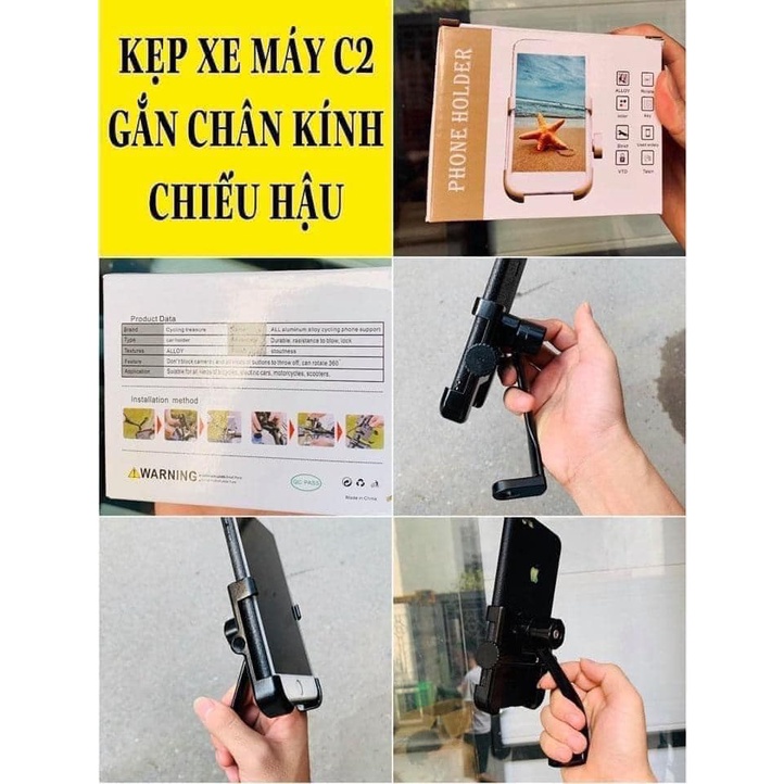 Kẹp - giá đỡ điện thoại trên xe máy kim loại chắc chắn