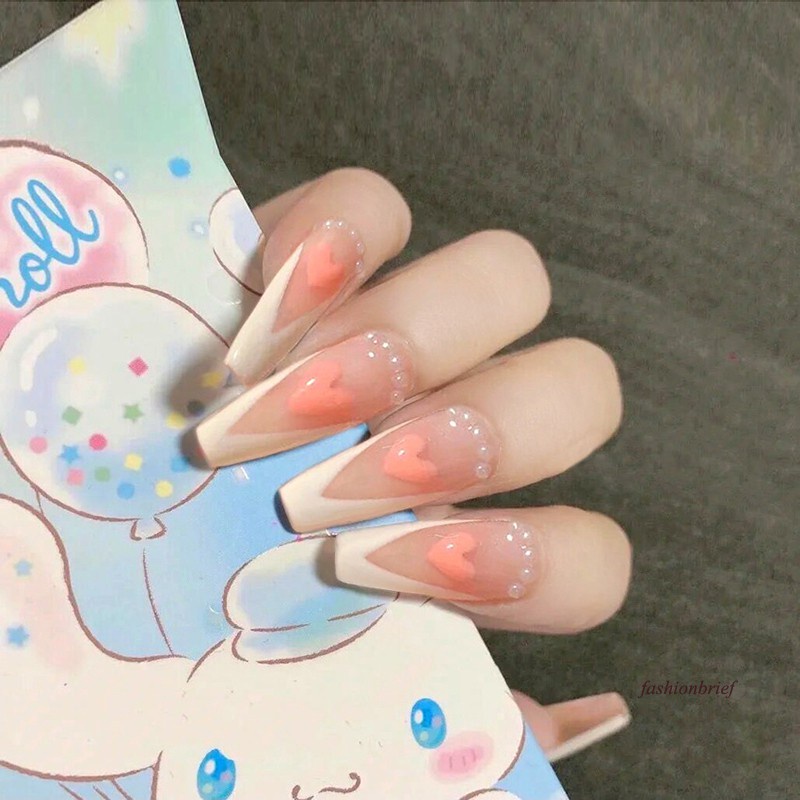 [Hàng mới về] Set 24 Móng Tay Giả Họa Tiết Trái Tim Thời Trang