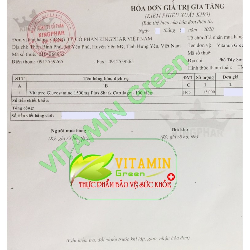 VIÊN UỐNG BỔ KHỚP VITATREE GLUCOSAMIN 1500MG PLUS SHARK CATILAGE (100 viên) | NHẬP KHẨU CHÍNH HÃNG ÚC