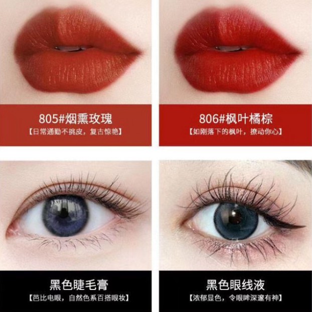 Bộ trang điểm ♥️FREESHIP♥️ Bộ 4 món trang điểm cá nhân fashion makeup HengFang . 1 set gồm Mascara + Kẻ mắt + 2 Son lì