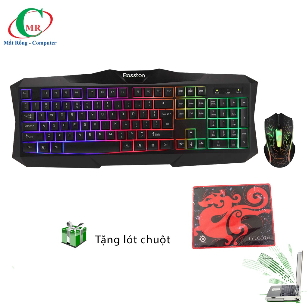 Combo bàn phím và chuột chuyên game có dây cực êm Bosston 837