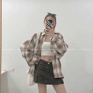 Áo sơ mi kẻ form rộng tay đèn lồng