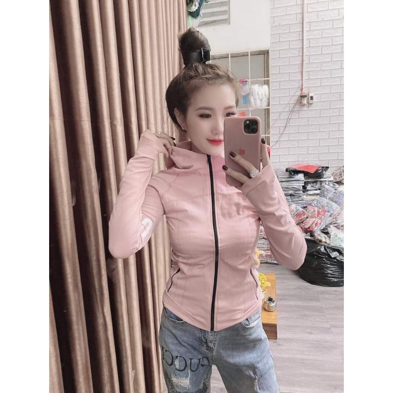 [Size S M L XL] Áo khoác thể thao nữ, tập Gym, Yoga Viền tay chữ [Xanh, Xám, Hồng Da, Tím, Hồng xí muội] [VT] &amp; [L22]