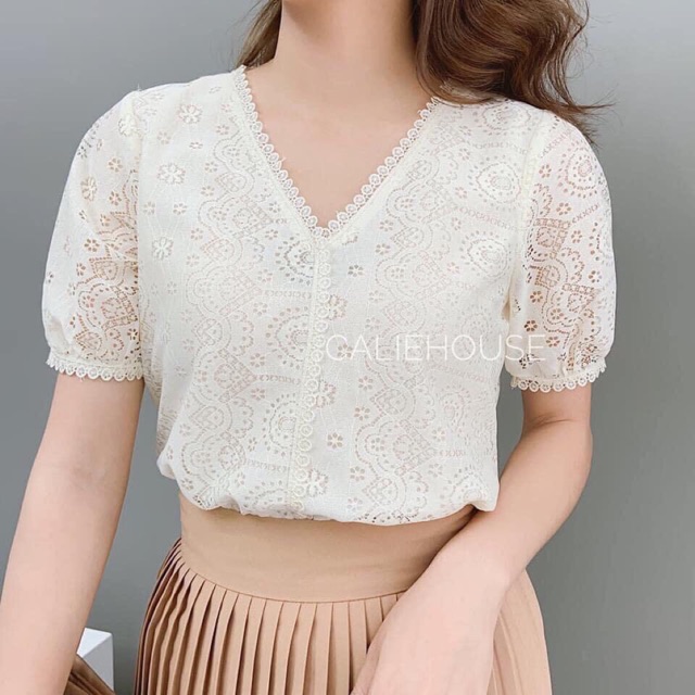 [Mã FASHIONXANH44 giảm 10% tối đa 30K đơn 99K] ÁO SƠ MI REN CỘC TAY CỔ V