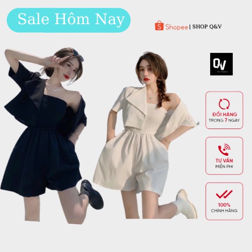 Set bộ jumpsuit đùi kèm áo khoác - hàng xịn - SHOP Q&V