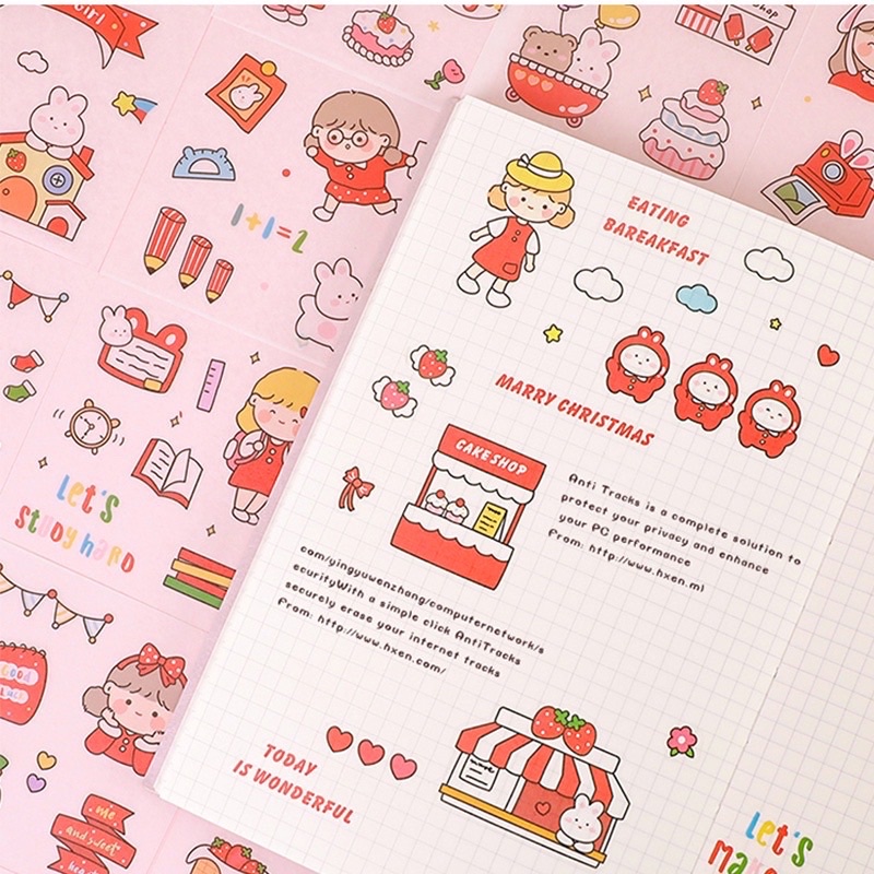 Hộp 100 tấm stickers hoạ tiết bé gái - Set 100 miếng dán hình cô gái dễ thương