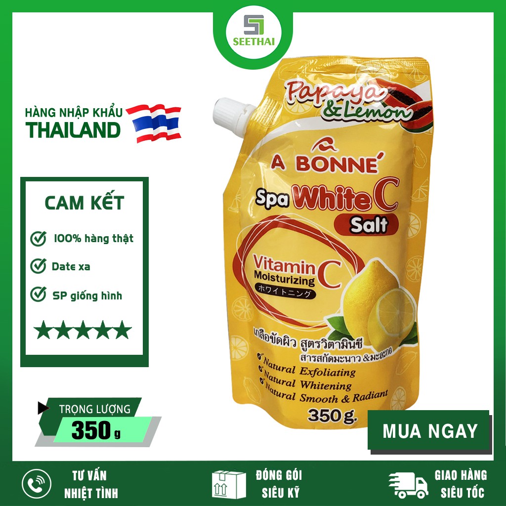 Muối tắm hạt dưỡng da sữa bò Spa White C A BONNE Thái Lan 350gr - túi vàng - chiết xuất đu đủ và chanh tươi