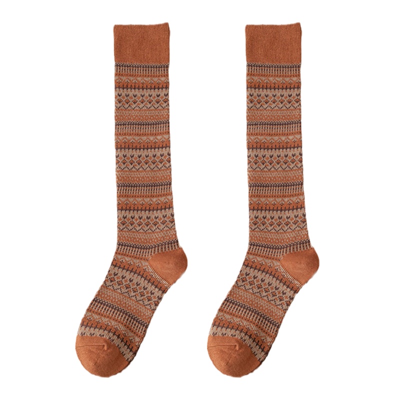 Tất Cotton Dài Qua Gối Họa Tiết Kẻ Sọc Phong Cách Vintage