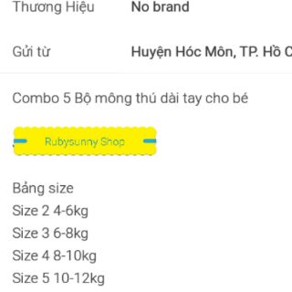 Combo 5 Bộ mông thú dài tay cho bé