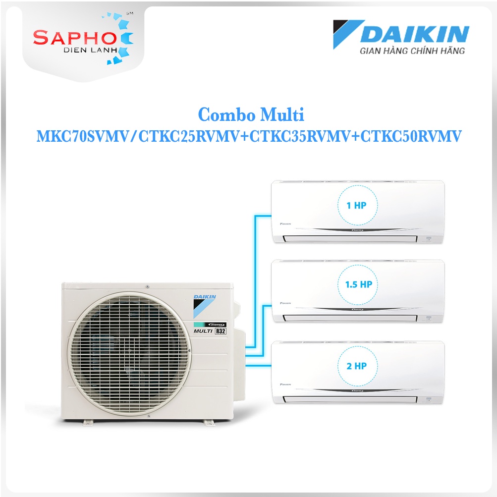 Máy lạnh Daikin Multi S Combo MKC70/1.0HP+1.5HP+2.0HP Inverter Gas R32 Model 2021 Thái Lan Chính Hãng